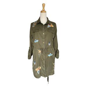Army Green Floral Embroidered Shacket Size 1 / M / 8